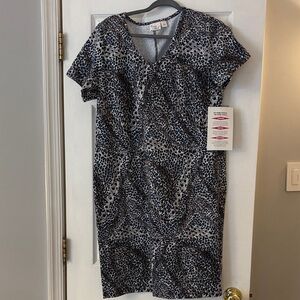 Women with Control Black and White Animal Print Midi Dress